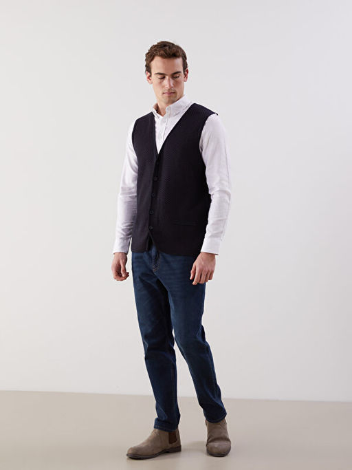 Standart Kal?p V Yaka Erkek Triko Yelek