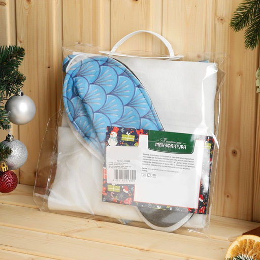 Набор для бани с принтом Водяной дракон: шапка, тапки, коврик, голубой, р. 41-43 - Simaland фото 7