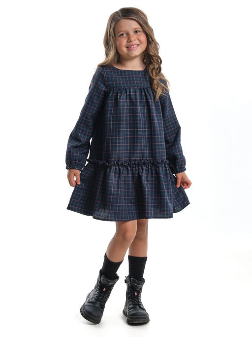 Платье для девочки клетка нарядная детская одежда малышам UD 7871 синяя клетка - Mini maxi фото 3