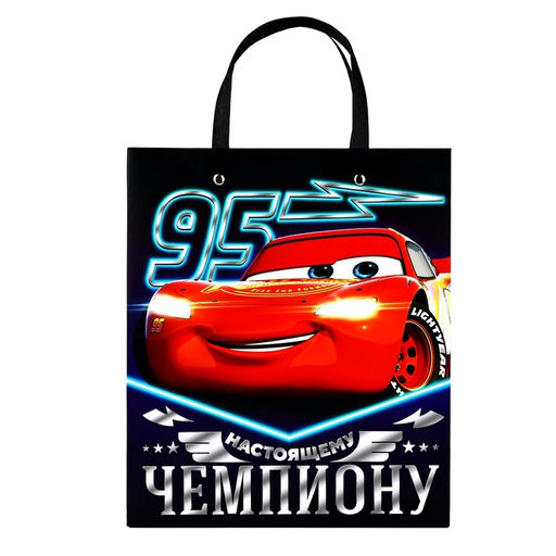Пакет подарочный ламинированный с тиснением Чемпиону, Тачки, 23х27х11,5 см - Дарите счастье фото 2