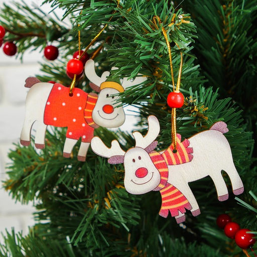 Цена за 2 шт. Елочная игрушка Счастливый олень, МИКС