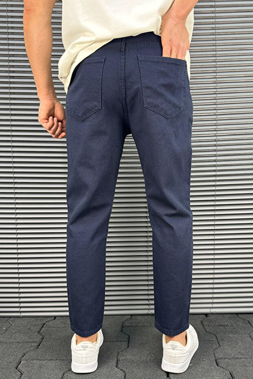 Lacivert Boyfriend Kal_p %100 Pamuklu K_sa Pa_a Rahat Gabardin Pantolon TMNSS25PL00042