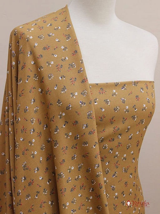 Штапель Весенние букетики на карамельно-коричневом, ш.1.43м, вискоза-100%, 110гр/м.кв - Купава фото 4