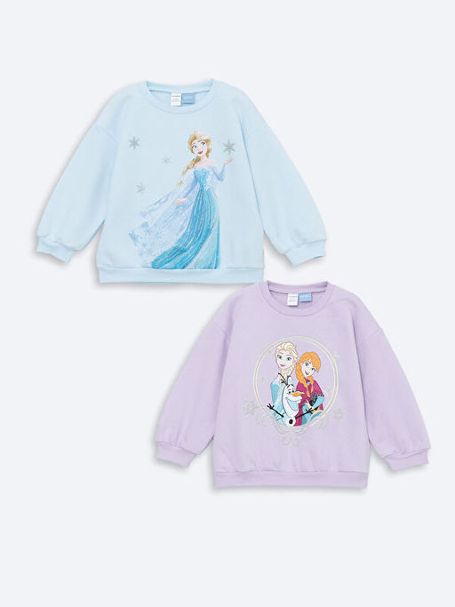 Bisiklet Yaka Elsa Bask?l? K?z Bebek Sweatshirt 2li