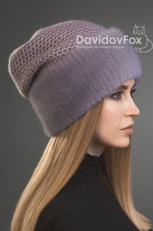 Шапка Камелия норка трикотаж чертополох