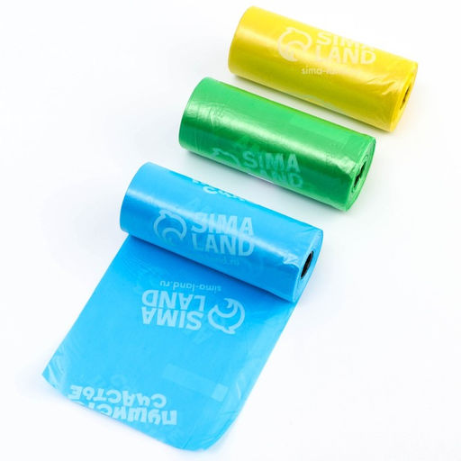 Пакеты для уборки за собаками Пушистое счастье (3 рулона по 15 пакетов, 22 х 30 см), голубой, желтый, зеленый  фото 2