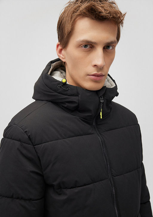 Kapusonlu Siyah Sisme Mont - Mavi фото 6