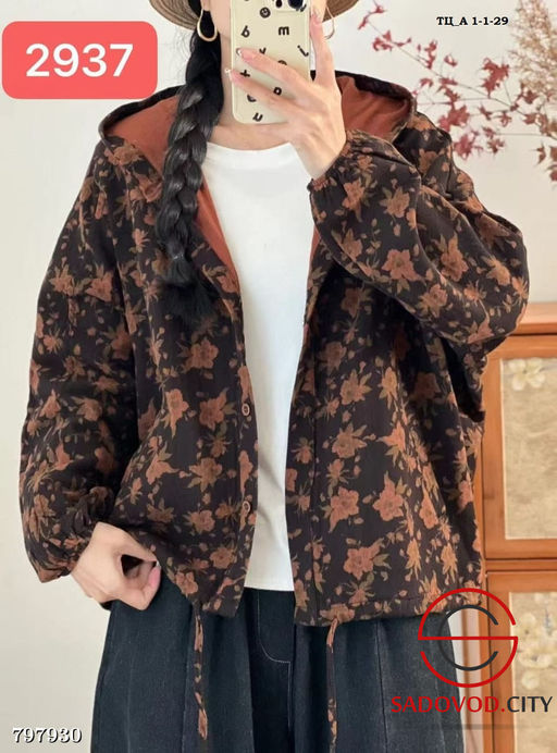 Женский жакет из хлопка с капюшоном и цветочным принтом - Bruno фото 7