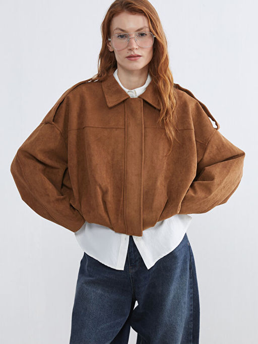 G?mlek Yaka Oversize Kad?n S?et G?r?n?ml? Ceket