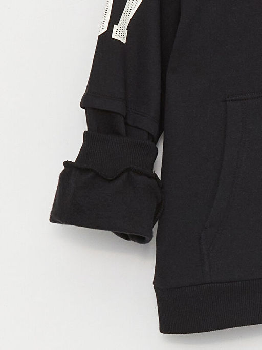 Bask?l? Uzun Kollu Erkek ?ocuk Hoodie - Waikiki фото 2