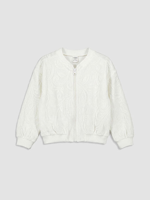 Bisiklet Yaka Desenli K?z ?ocuk Fermuarl? Sweatshirt