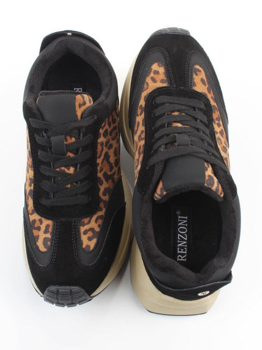 04-PCML24-1 BLACK/LEOPARD Кроссовки демисезонные женские (натуральная замша, натуральная кожа, байка)