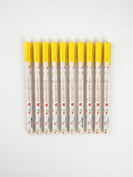 Цена за 10 шт. Ручка пластик пиши-стирай с колпачком "Ты-цветочек", синяя паста, гелевая 0,5 мм