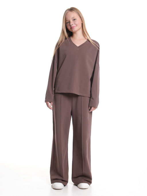 Свитшот для девочки однотонный 22-7699 шоколад - Mini maxi фото 5