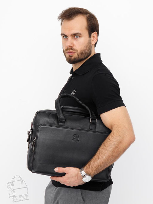 Портфель мужской кожаный 68001 black Fuzhiniao в Новосибирске