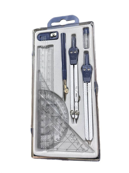 Готовальня 5 предметов + линейка, транспортир, треугольники 2шт. (408b)