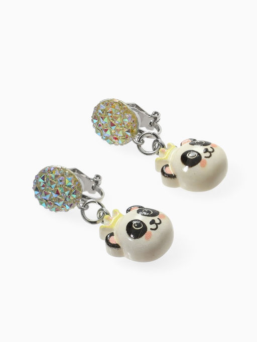 Цена за 2 шт. Серьги-клипсы детские Выбражулька панда с короной с кругом кристалл, цветные фото 3