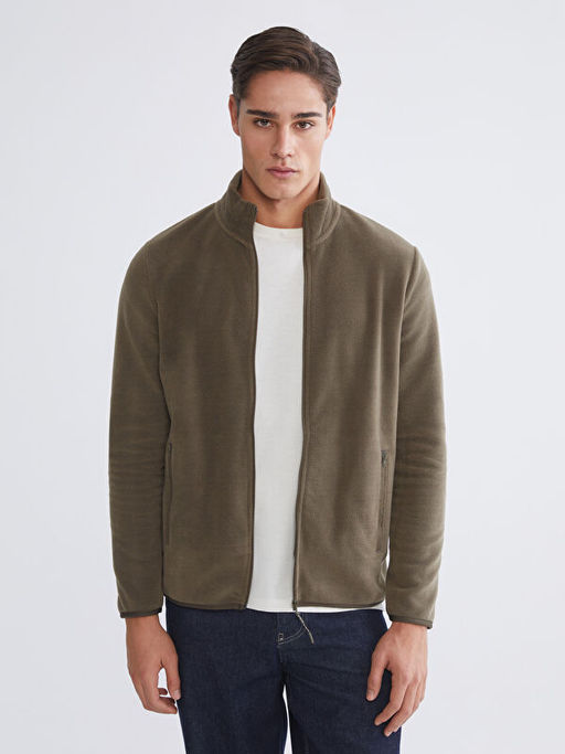 Dik Yaka Uzun Kollu Polar Erkek Fermuarl? Sweatshirt