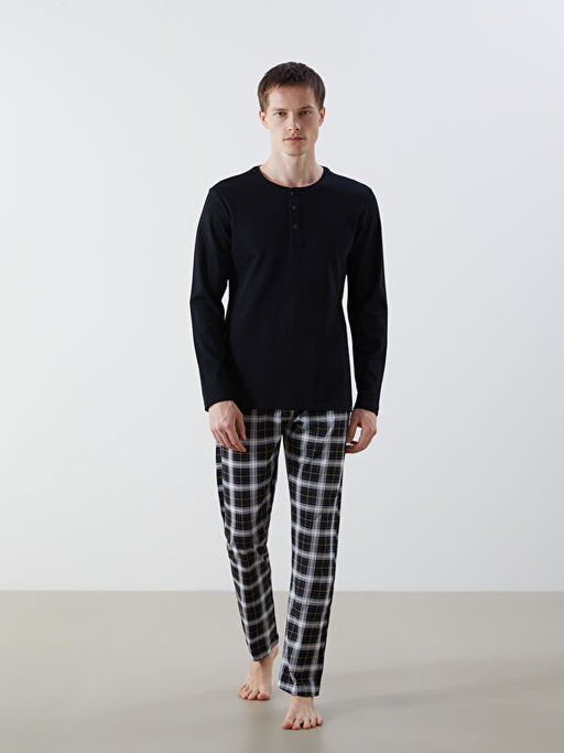 Bisiklet Yaka Uzun Kollu Erkek Pijama ?st