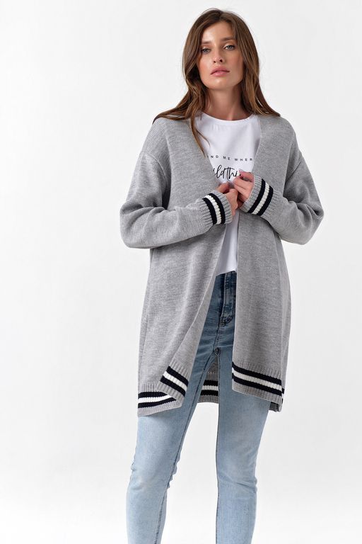 Кардиган вязаный удлиненный асимметричный из хлопка серый