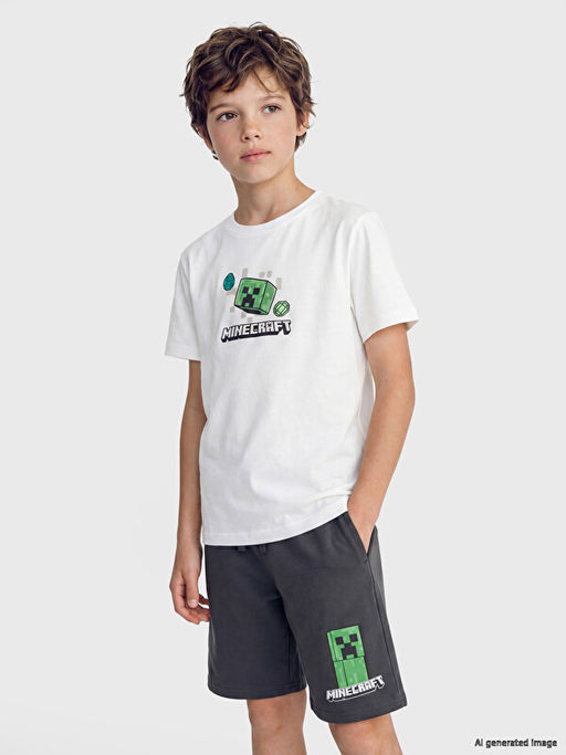 Bisiklet Yaka Minecraft Bask?l? Erkek ?ocuk Ti??rt