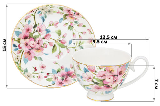 Чайн. пара 2 пр. 300 мл 12,5*9,5*7 см Яблоневый цвет на белом на ножке, NEW BONE CHINA - Elan gallery фото 19