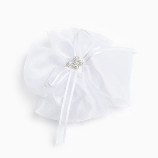 Бант для волос на резинке школьный, белый, 13×15 см, Кошечка Мари