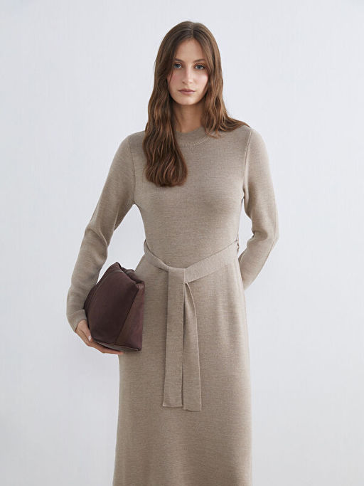 Bisiklet Yaka Beli Ku?akl? Triko Elbise