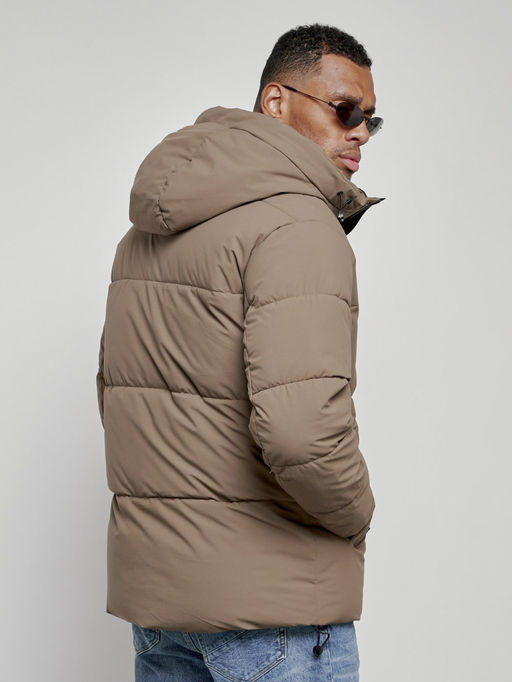 Куртка молодежная мужская зимняя с капюшоном коричневого цвета 8356K - Wonderrman фото 10