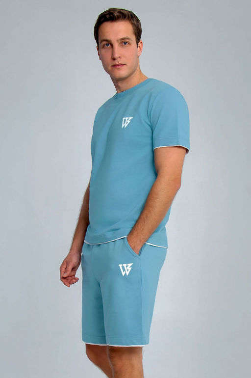 Арт. 63605 Комплект с шортами мужской 48-56 (5 шт) Цвет:верх-голубой,низ-голубой - Идеал фото 3