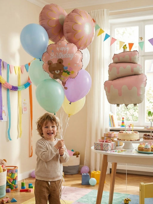 Воздушные шары "Розовый тортик" фольга, латекс, набор 12 штук