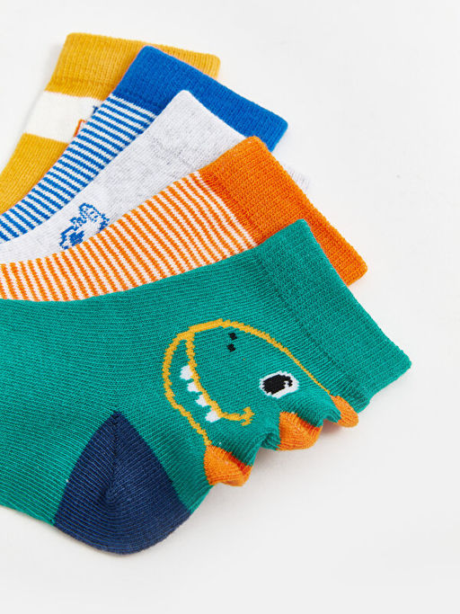 Bask?l? Erkek Bebek Soket ?orap 5li