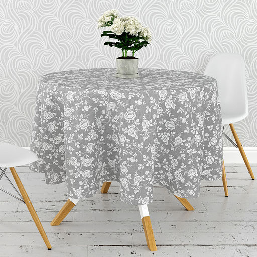 Скатерть д146см "Роза на льне", диаметр стола до 105см, на 6 персон, рогожка 171г/м2, хлопок 100%, упаковка классическая 28х41см, "Домашняя мода" (Россия)