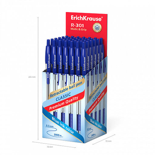 Цена за 50 шт. Ручка шариковая автоматическая ErichKrause R-301 Matic&Grip Classic 1.0, цвет чернил синий (в коробке по 50 шт.)  фото 5