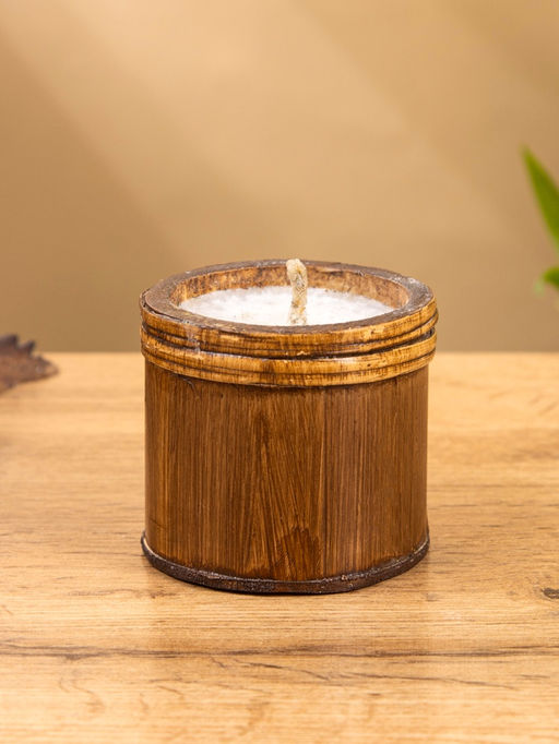 Свеча в бамбуке, 7×7×6 см, 100 мл, бежевая