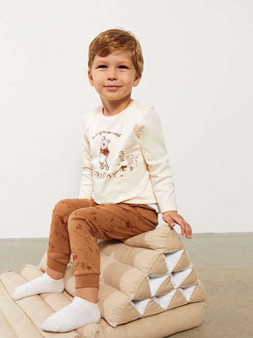 Bisiklet Yaka Uzun Kollu Winnie the Pooh Bask?l? Erkek Bebek Pijama Tak?m? - Waikiki фото 2