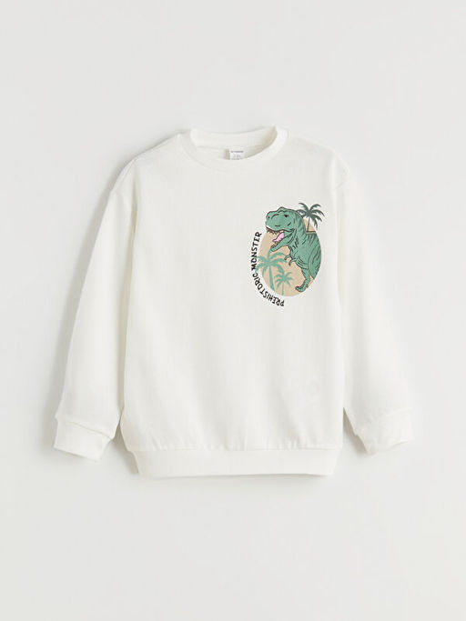 Bisiklet Yaka Bask?l? Erkek ?ocuk Sweatshirt