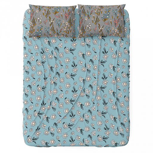 Простыня Евростандарт на резинке "Цветочная поляна" К 160х200см, свесы 29см, поплин 115г/м2, хлопок 100%, упаковка "классическая" ПВХ 28х41см, "Домашняя мода" (Россия)