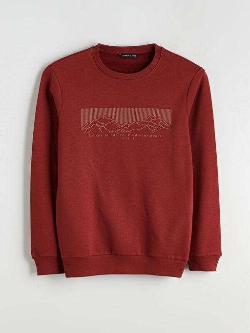 Bisiklet Yaka Bask?l? Erkek Kal?n Sweatshirt