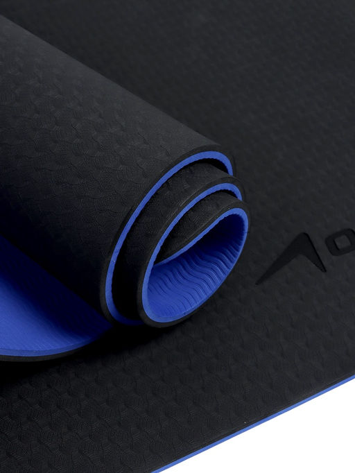 Коврик для фитнеса и йоги ONLYTOP, 183×61×0.8 см, черный/ультрамариновый