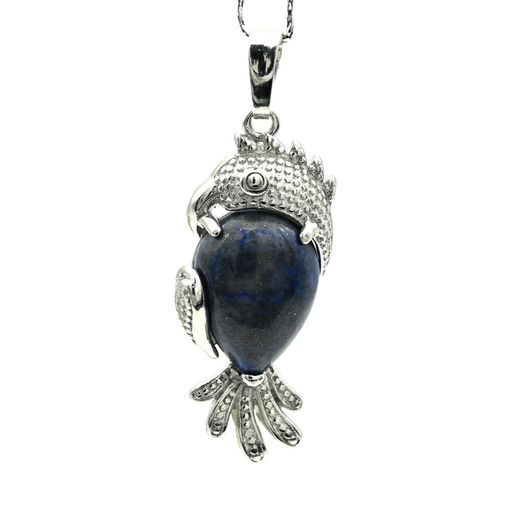 Подвеска в металле "Попугай" 15*35мм с лазуритом