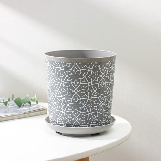 Горшок для цветов с поддоном Доляна «Кракле», 1.6 л, d=14 см, h=15.5 см, пластиковый, серый