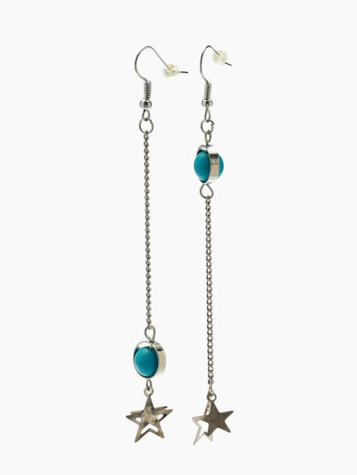 Серьги под натуральный камень «Звёзды» бирюза, голубые в серебре