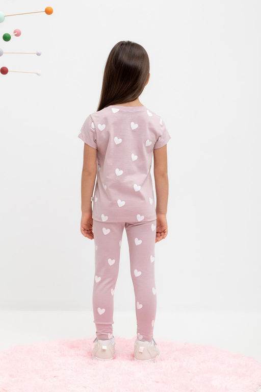 КР 4074/розово-сиреневый,сердечки брюки (лосины) для дев
