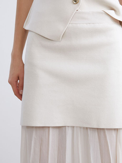 Beli Lastikli Pileli Triko Etek