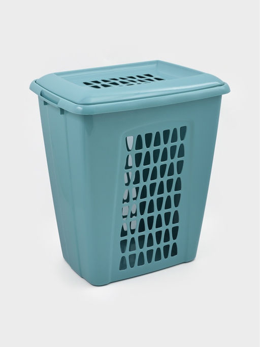 Корзина для белья с крышкой «Молетта», 60 л, 47.9×36.9×55 см, прямоугольная, бирюзовая