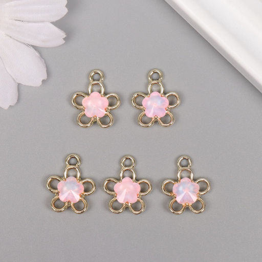 Цена за 5 шт. Декор для творчества металл «Цветок», золото, розовый, 1.8×1.5×0.5 см
