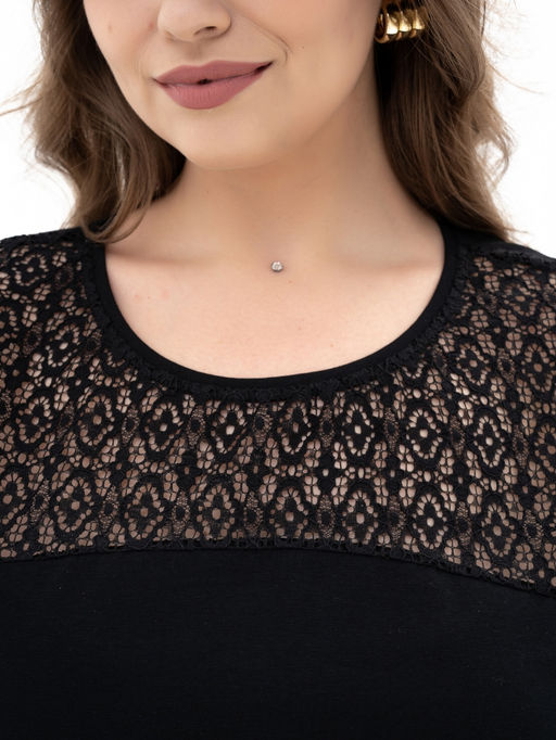Футболкас КРУЖЕВОМ хлопок 95%, лайкра 5%,черная - Binita фото 12