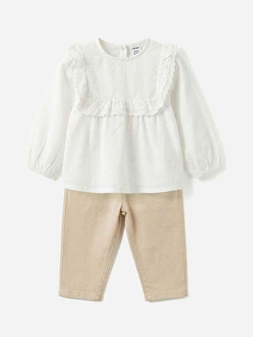F?rf?rl? K?z Bebek Gabardin Bluz ve Pantolon
