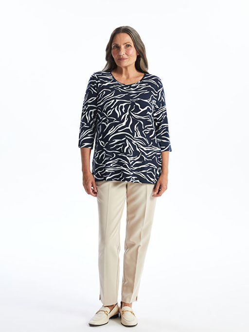 Bisiklet Yaka Desenli Kad?n Bluz